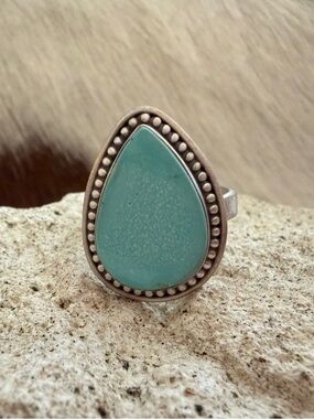 ❤️ Royston Turquoise QUALITY Matte Sterling Navajo Style Adjustable Ring .91”L